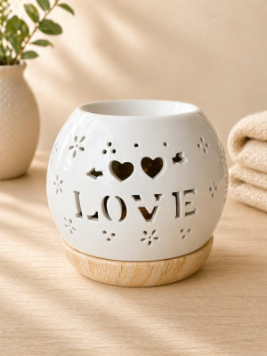 Λευκος κεραμικός Αρωματιστής Magic Ball με βαση, καρδιες