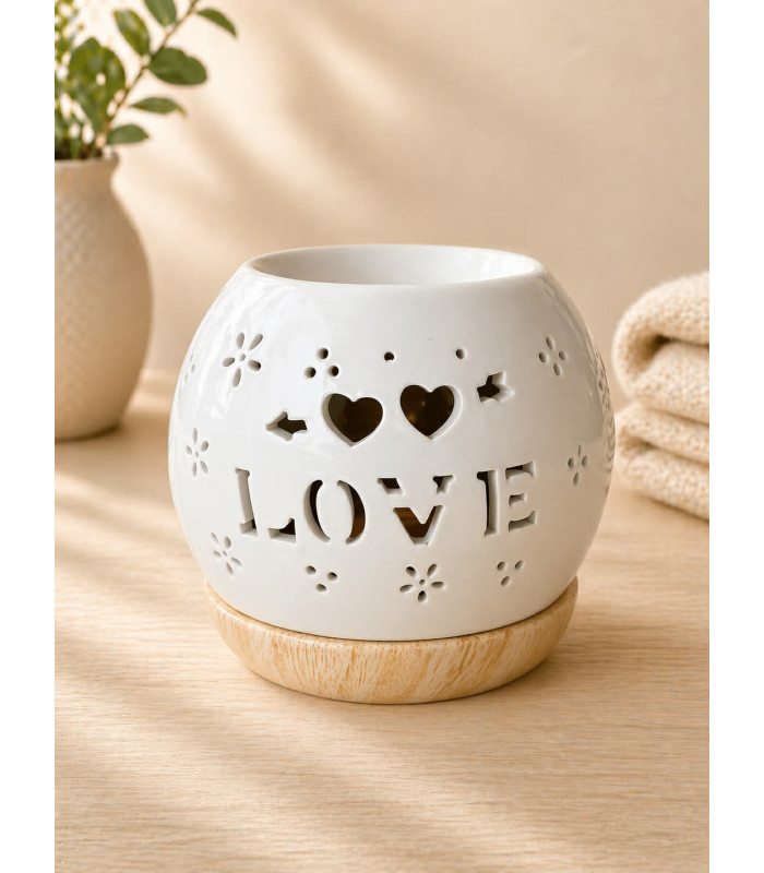 Λευκος κεραμικός Αρωματιστής Magic Ball με βαση, καρδιες