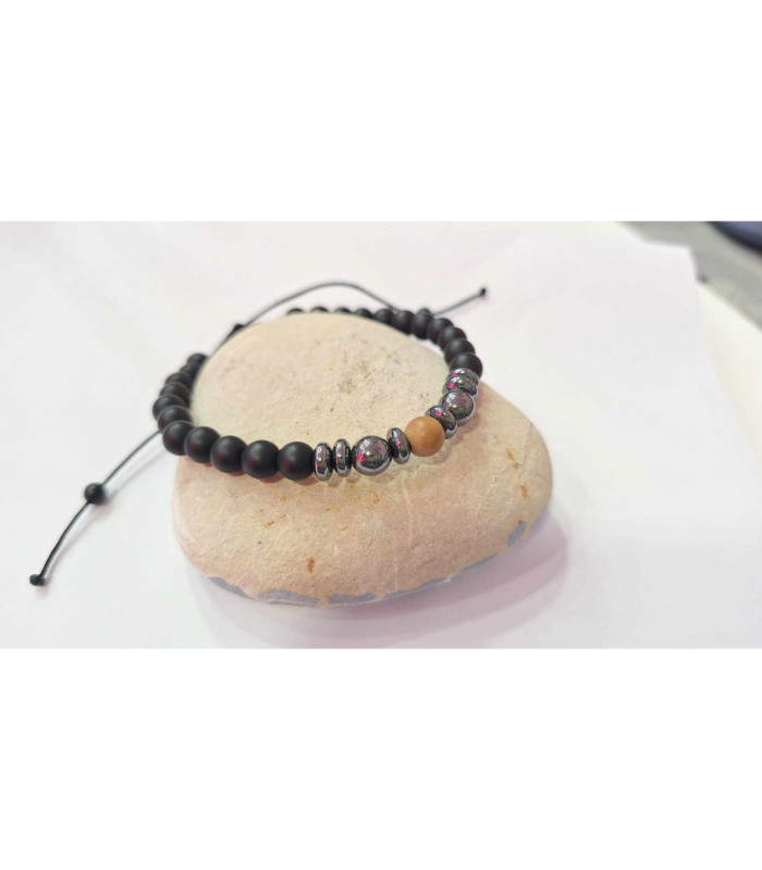 Βραχιόλι με όνυχα, αιματίτη και αχάτη σε σχοινάκι