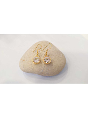 Σκουλαρίκια κρεμαστά στρογγυλά από ατσάλι επίχρυσα με διάφανη πέτρα