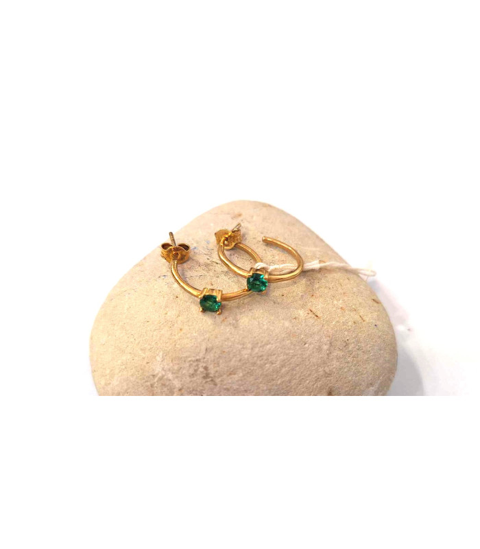 Σκουλαρίκια κρίκοι από ασήμι 925, επίχρυσα με πράσινα ζιργκόν