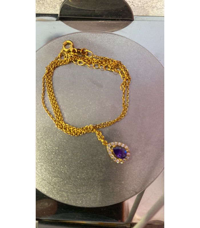 925 ασημενια αλυσιδα δακρυ μωβ με ζιργκον