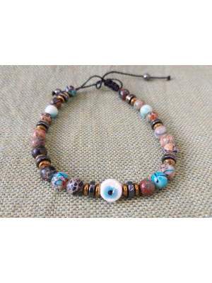 Βραχιόλι με χρωματιστές ορυκτές πέτρες και ματάκι