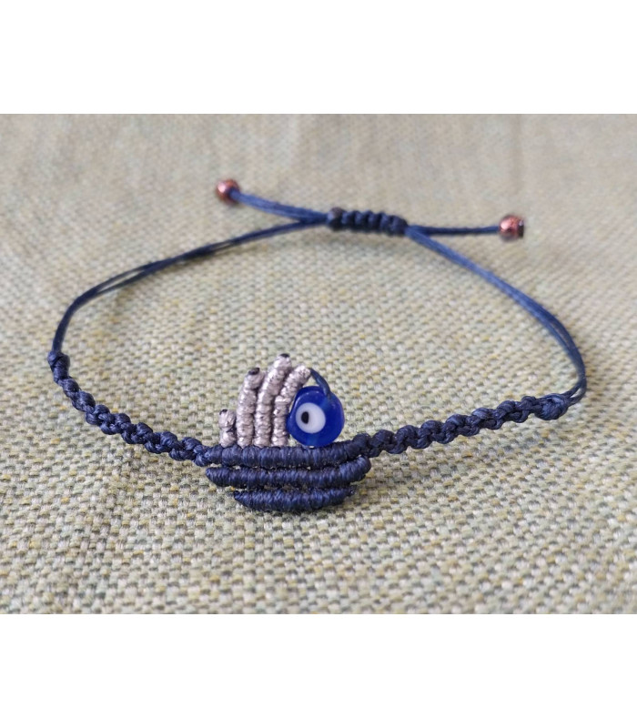 Βραχιόλι χειροποίητο μακραμέ μπλε με ματάκι