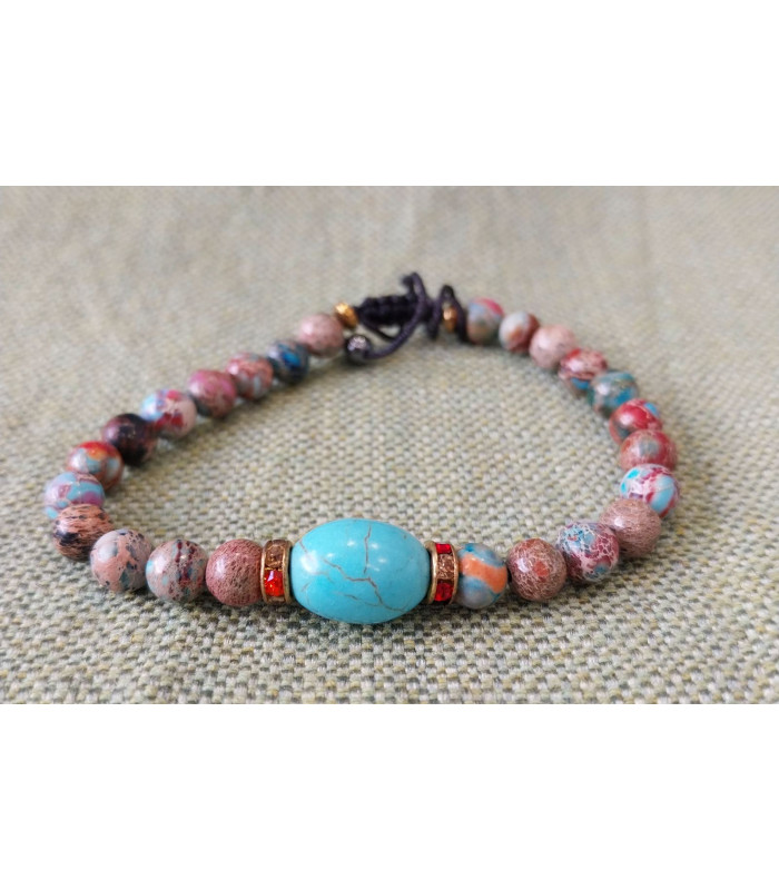 Βραχιόλι με χρωματιστές ορυκτές πέτρες και μπλε πέτρα