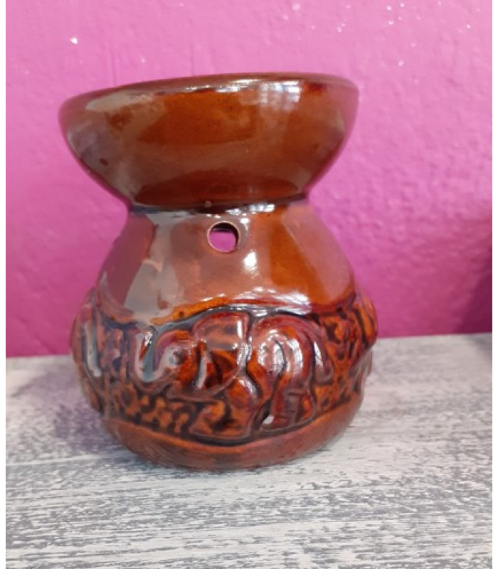 Κεραμικός Αρωματιστής με Ανάγλυφους Ελέφαντες Καφέ